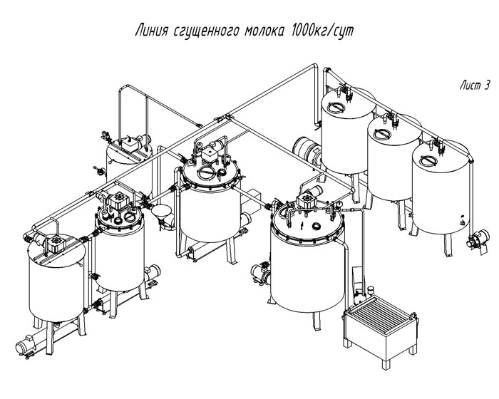 Оборудование для переработки молока в варенное сгущенное 1000 кг/сутки готовой п