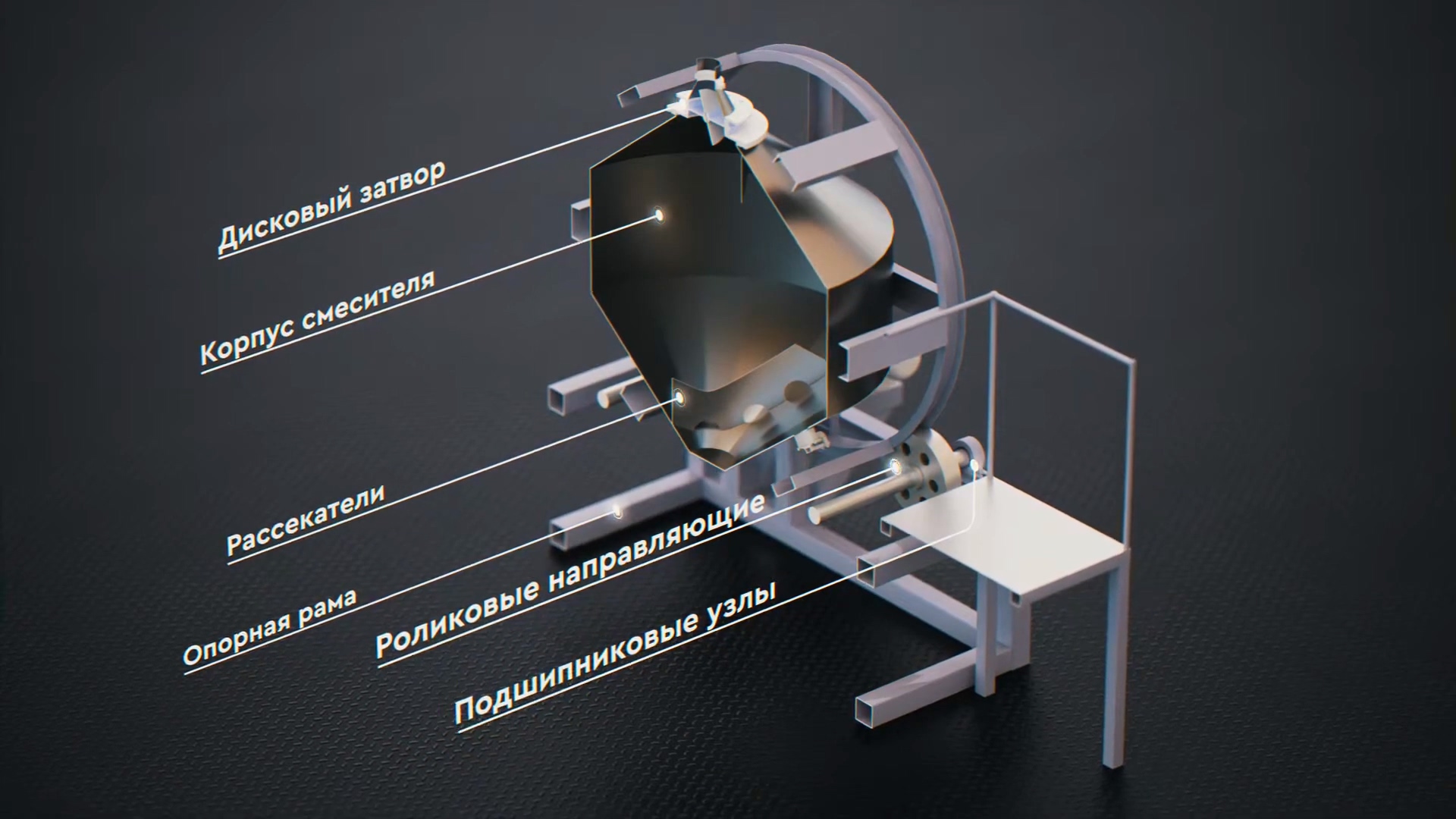 Схема устройства биконусного смесителя для смешивания больших объёмов