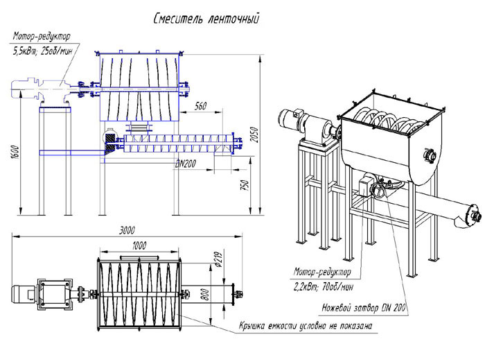 Схема устройства ленточного смесителя